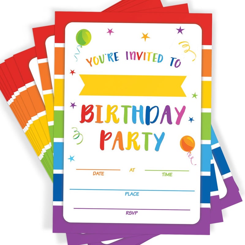 Printed Party Kids Birthday, Rainbow, 20 Invitations and Envelopes - Image 3